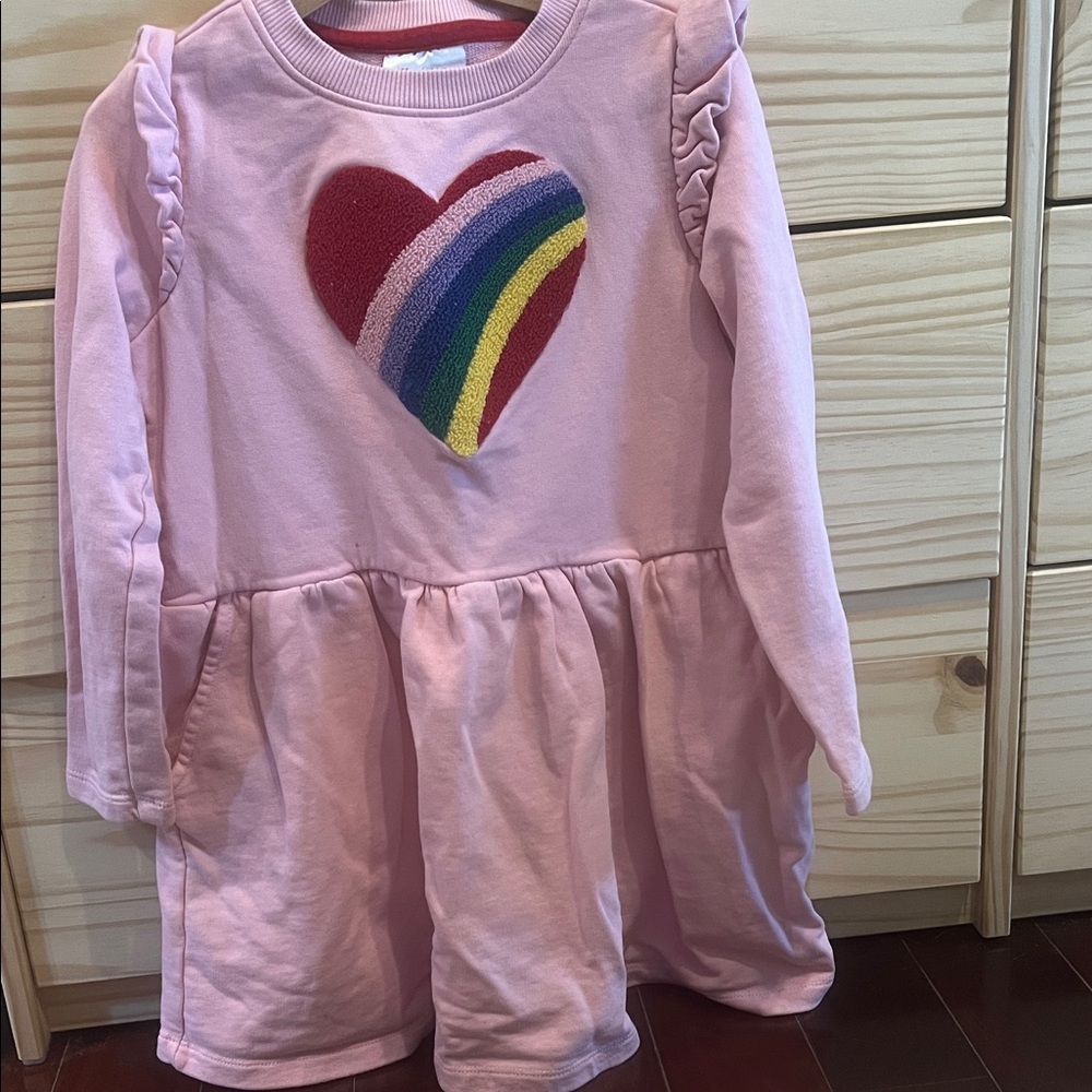 Pink Dress with Heart and Rainbow Design